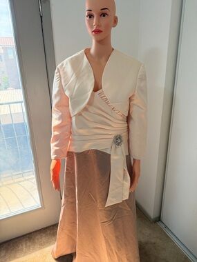 Forever Yours Formal Dress Set Size 8 Champagne Beige 2 Piece Maxi Gown Jacket